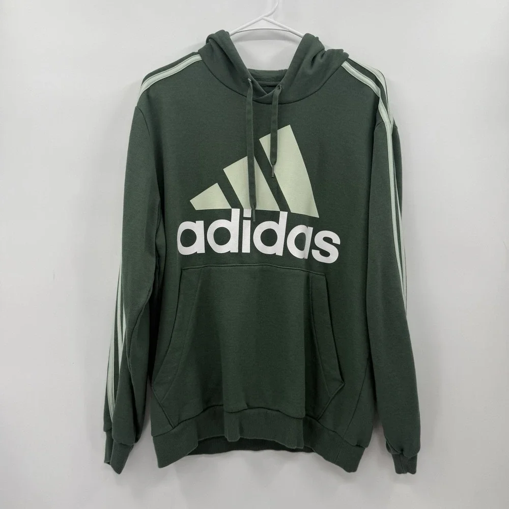 Adidas Sweatshirt Hoodie‎ Fleece Green White Size Large